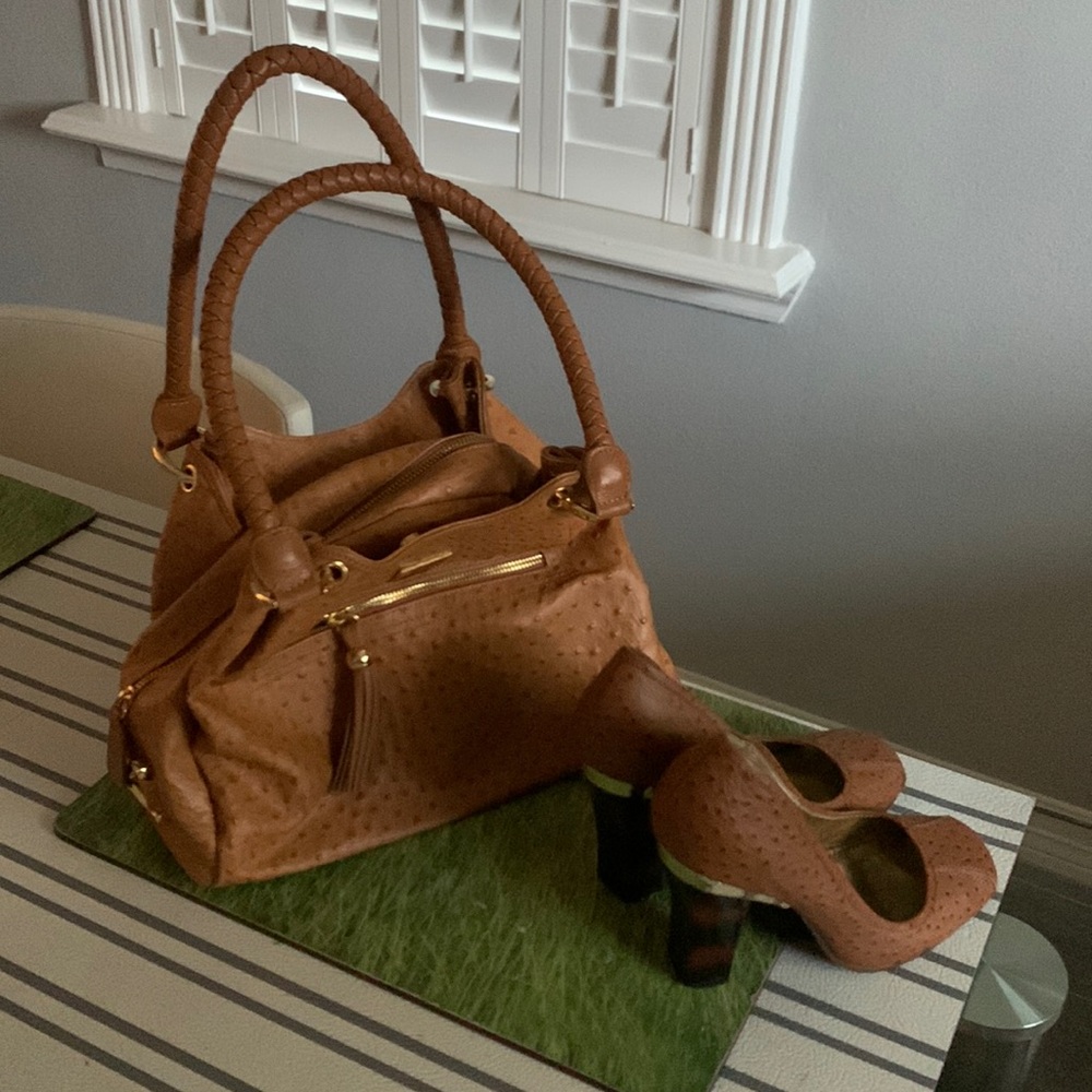 Isabella Adams Ostrich Bag Gold Accents
